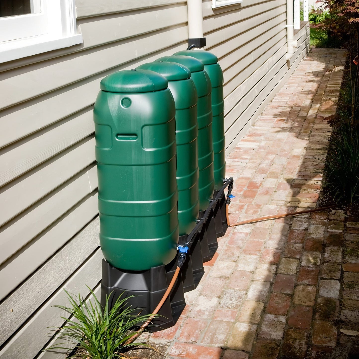 2 x 100L MINItanks with 2 x Stands, Linking Kit & Downpipe Diverter - mazeproducts