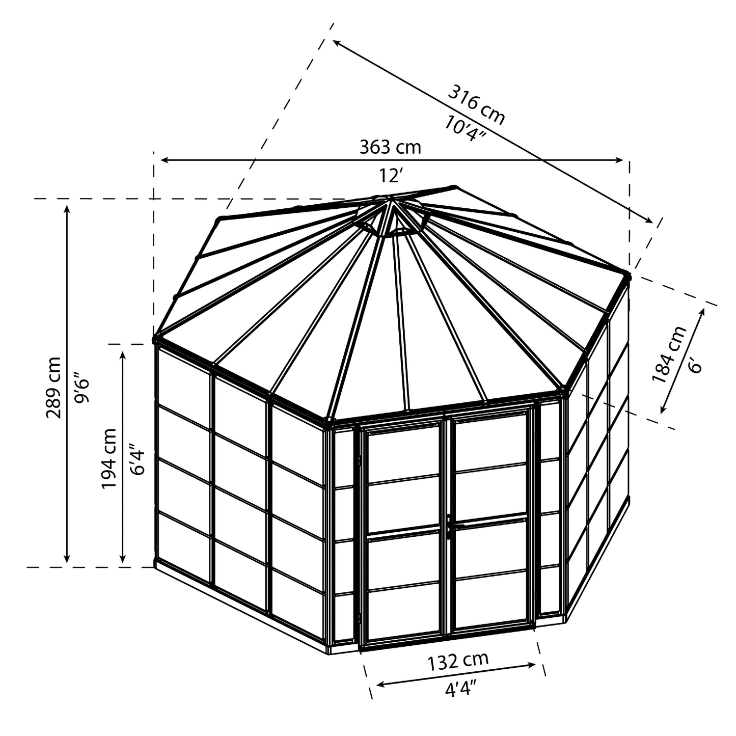12' Oasis Hex Greenhouse - Grey Frame (3.7m x 3.2m) - mazeproducts