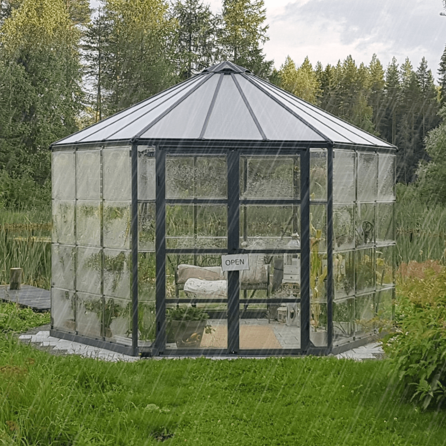 12' Oasis Hex Greenhouse - Grey Frame (3.7m x 3.2m) - mazeproducts