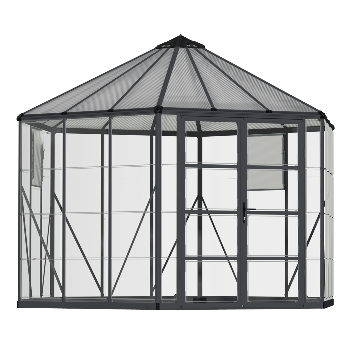 12' Oasis Hex Greenhouse - Grey Frame (3.7m x 3.2m) - mazeproducts