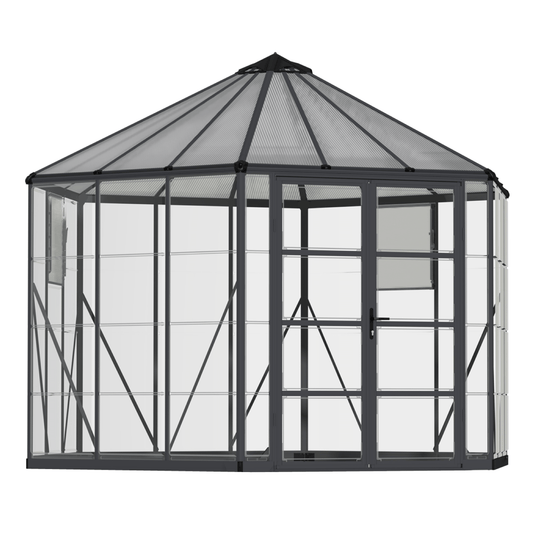 12' Oasis Hex Greenhouse - Grey Frame (3.7m x 3.2m) - mazeproducts
