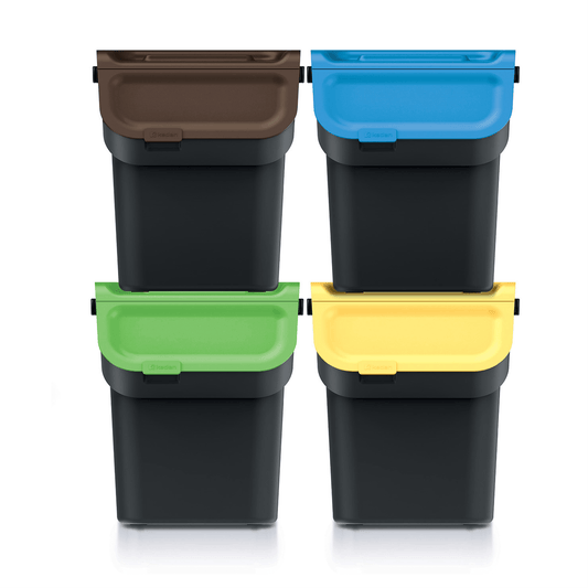 20L KADDI Q Waste Separation Bins - Set of 4 - Black - mazeproducts