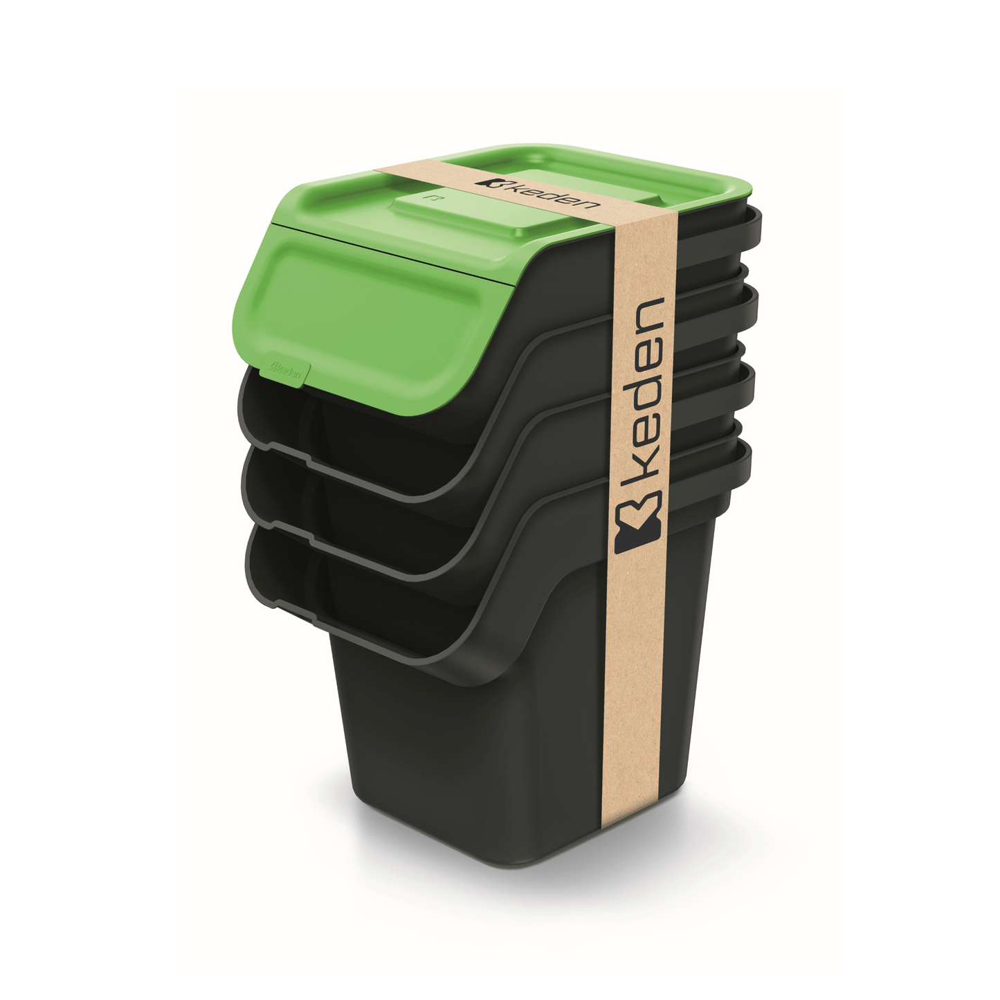 20L KADDI Q Waste Separation Bins - Set of 4 - Black - mazeproducts