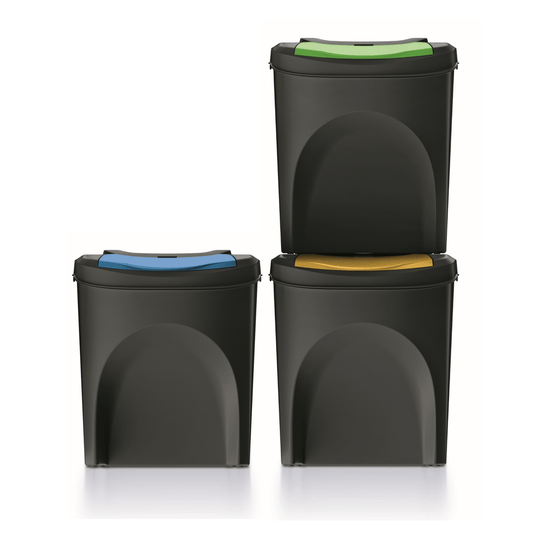 25L SORTIBOX K Waste Separation Bins - Set of 3 - Black - mazeproducts