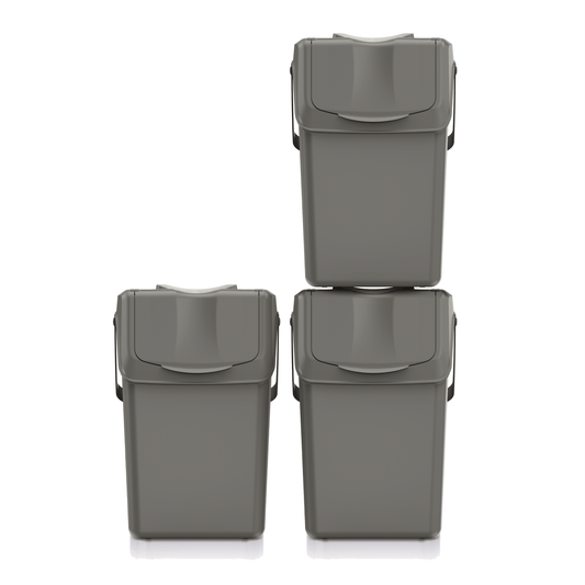 25L SORTIBOX S Waste Separation Bins - Set of 3 - Grey - mazeproducts