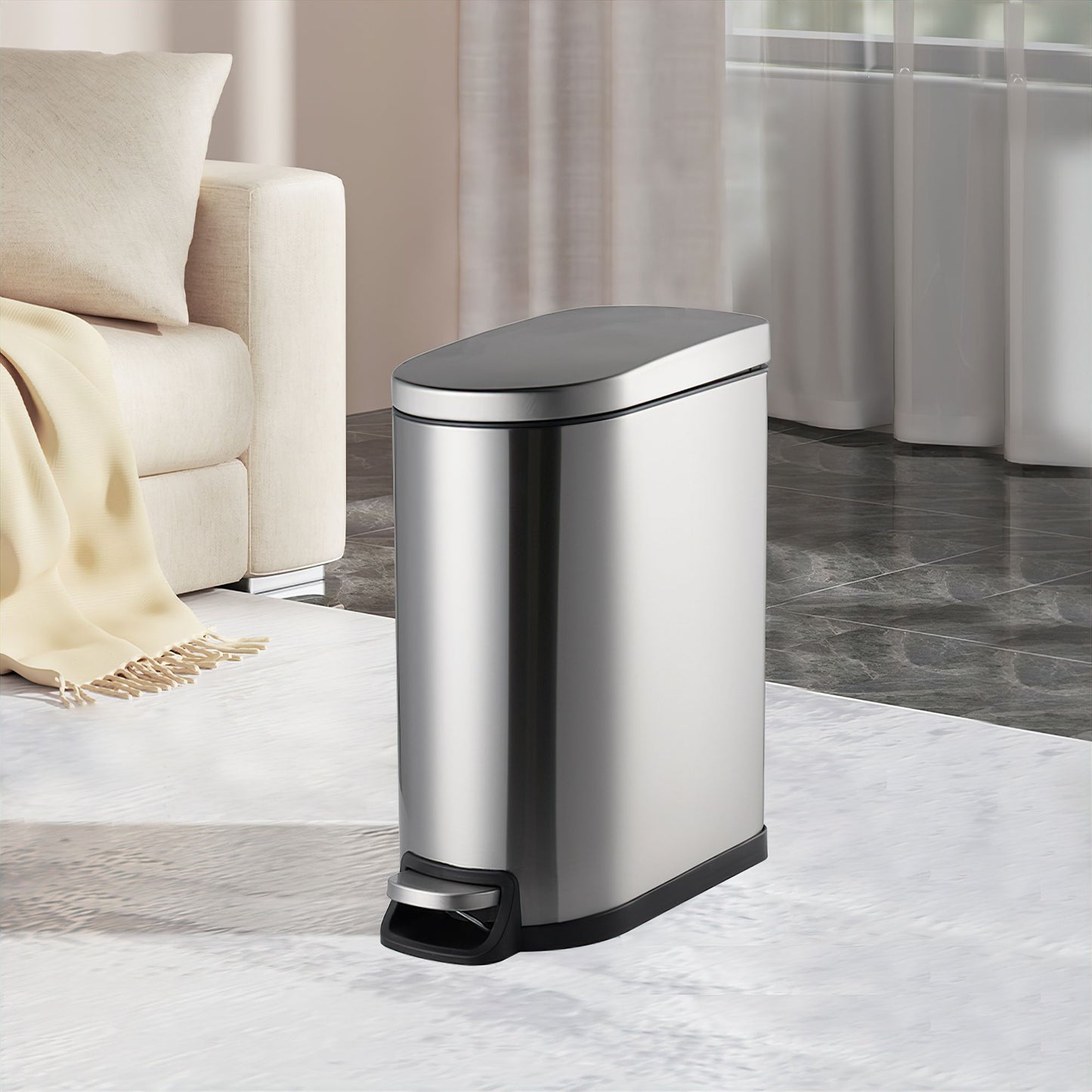 Stainless Steel Narrow Pedal Bin - 40L - mazeproducts