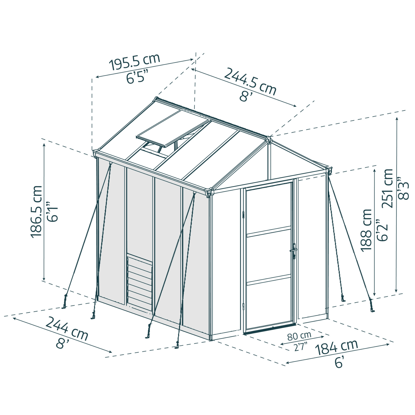 GLORY 6' x 8' Premium Greenhouse - Grey Frame (2.0m x 2.5m) - mazeproducts