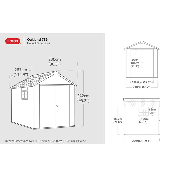 Keter Oakland Garden Shed 759 (2.3 x 2.9m) - mazeproducts
