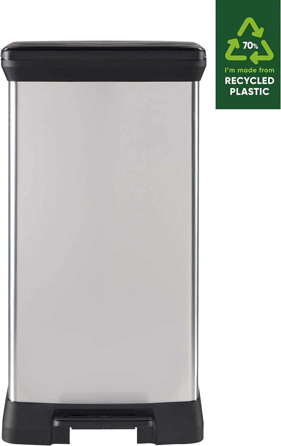 Curver Rectangular Pedal Bin – 50L – Steel Look - mazeproducts