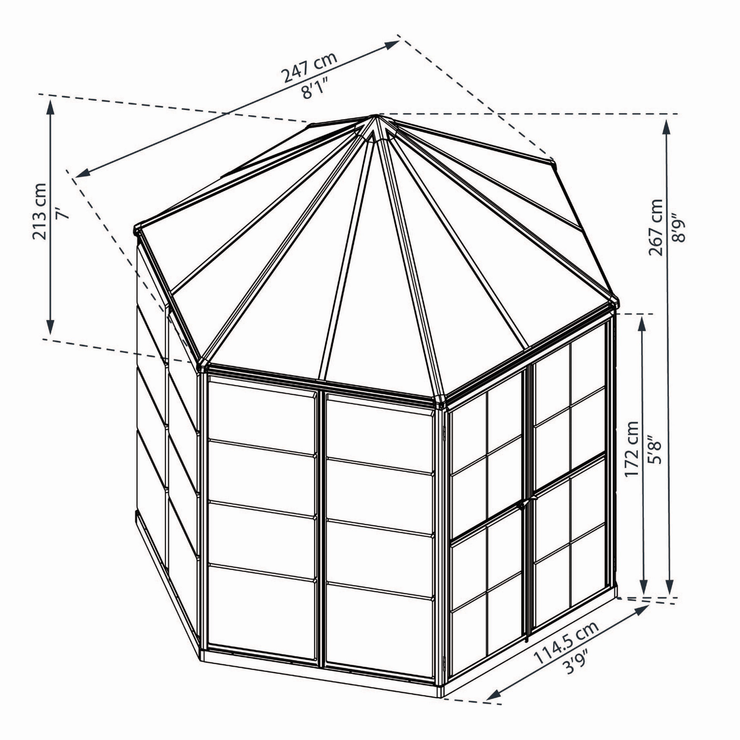 8' Oasis Hex Greenhouse - Grey Frame (2.5m x 2.2m) - mazeproducts