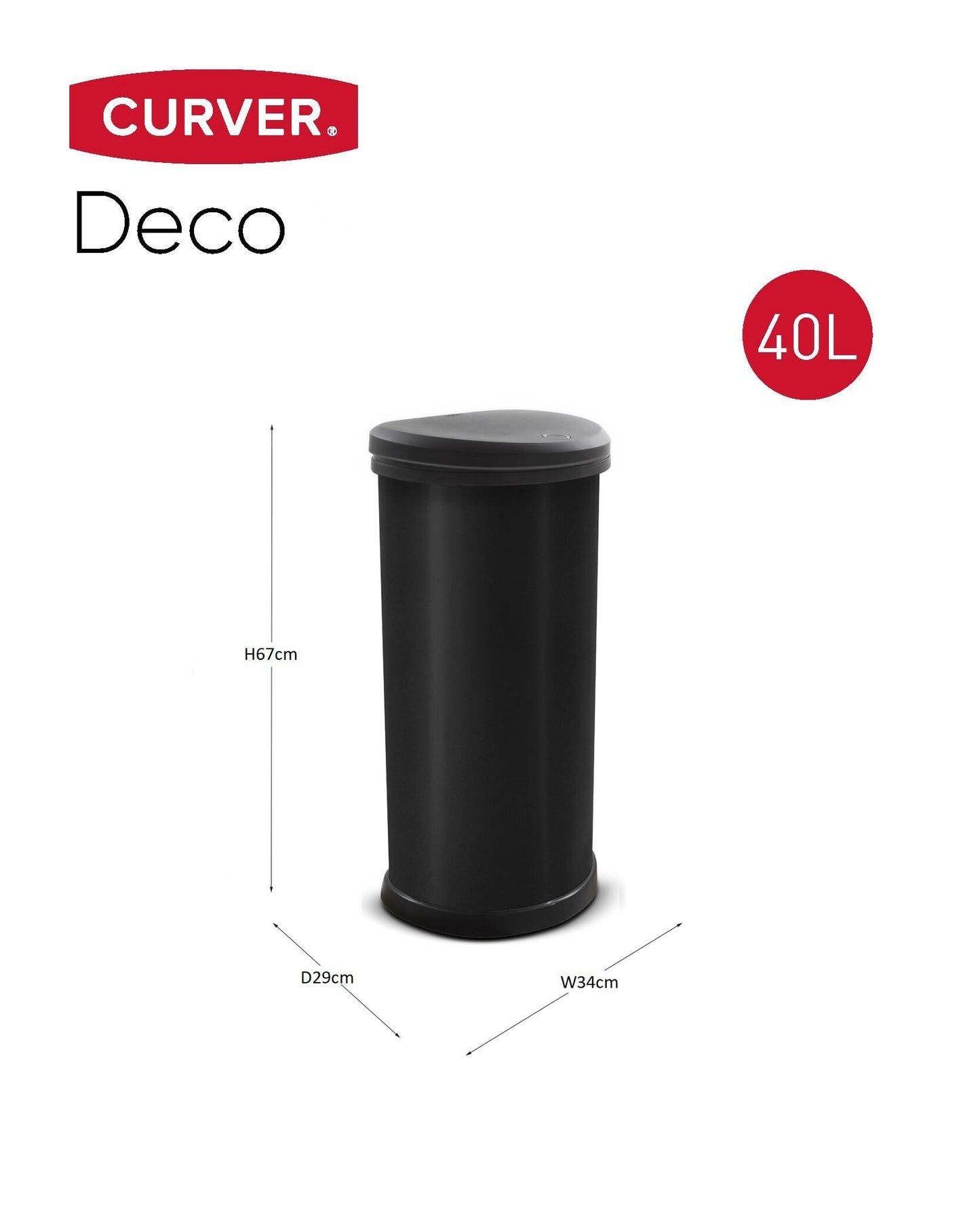 Curver Deco Touch Bin - 40L - Black - mazeproducts