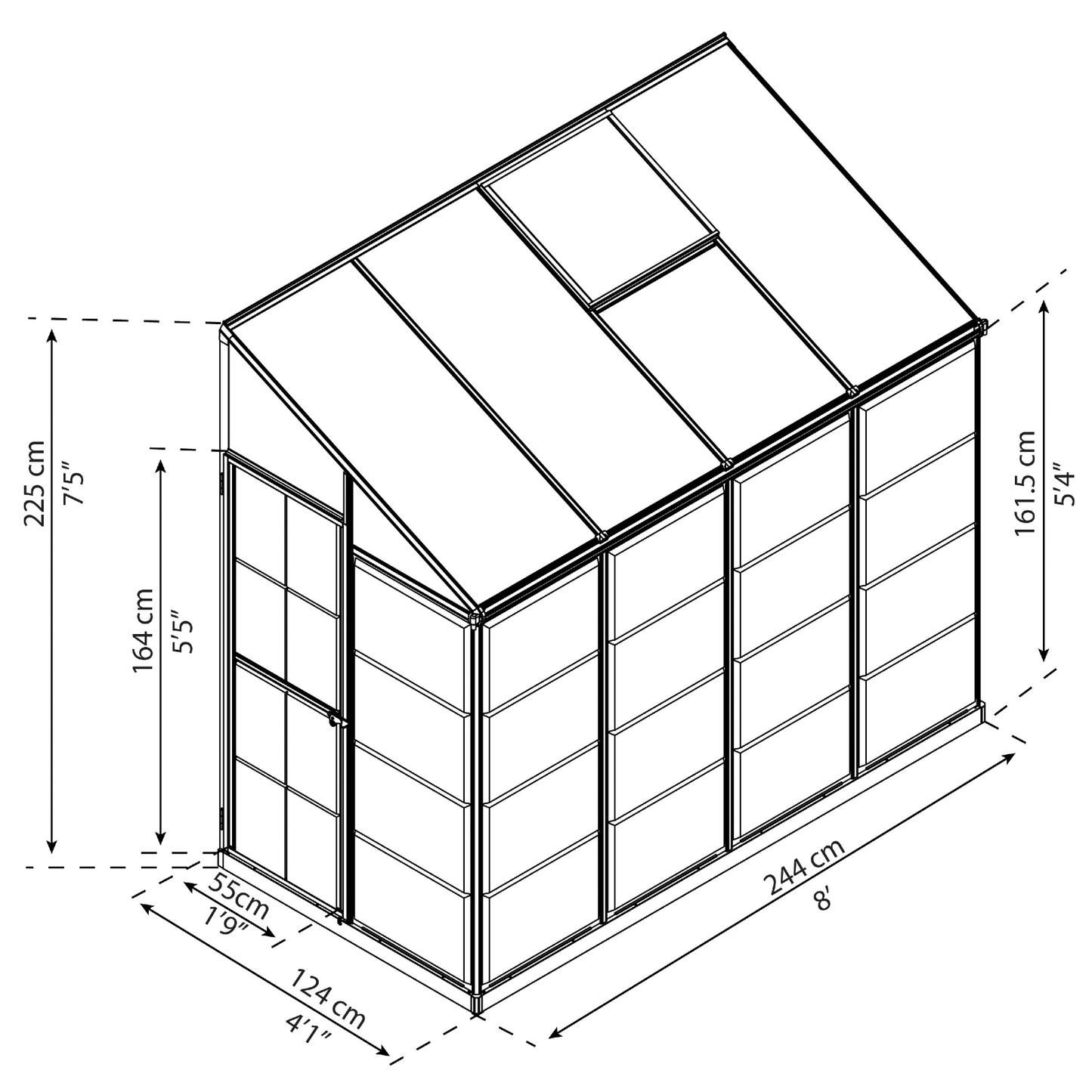 8' x 4' Lean - to Greenhouse (2.5m x 1.3m) - mazeproducts
