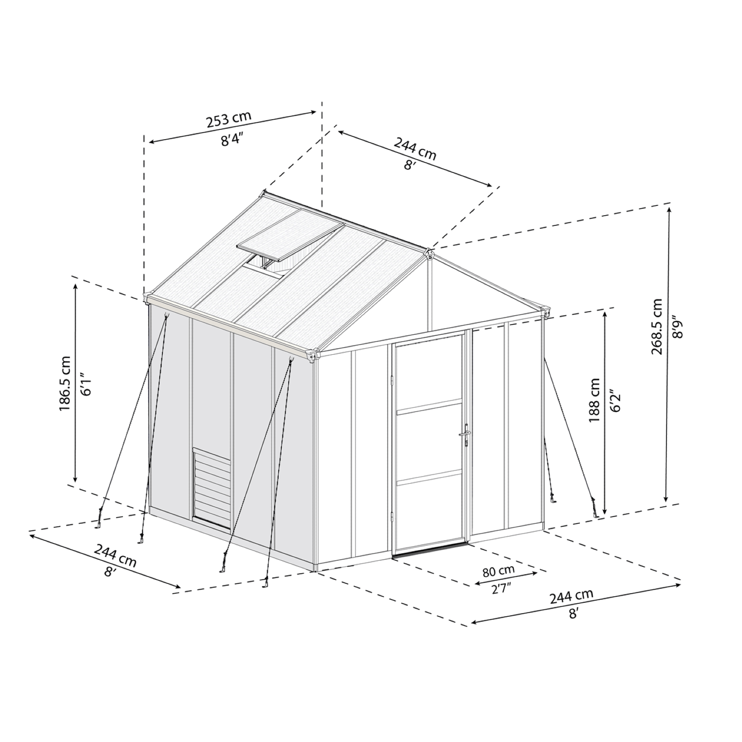 PRE ORDER: OCT. - GLORY 8' x 8' Premium Greenhouse - Grey Frame (2.5m x 2.5m) - mazeproducts