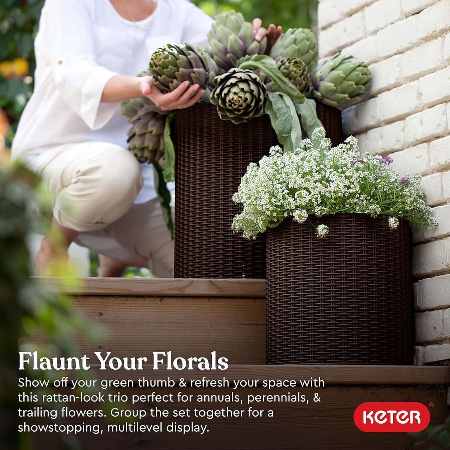 Keter Cylinder Planter - Set of 3 (S+M+L) - Dark Brown - mazeproducts