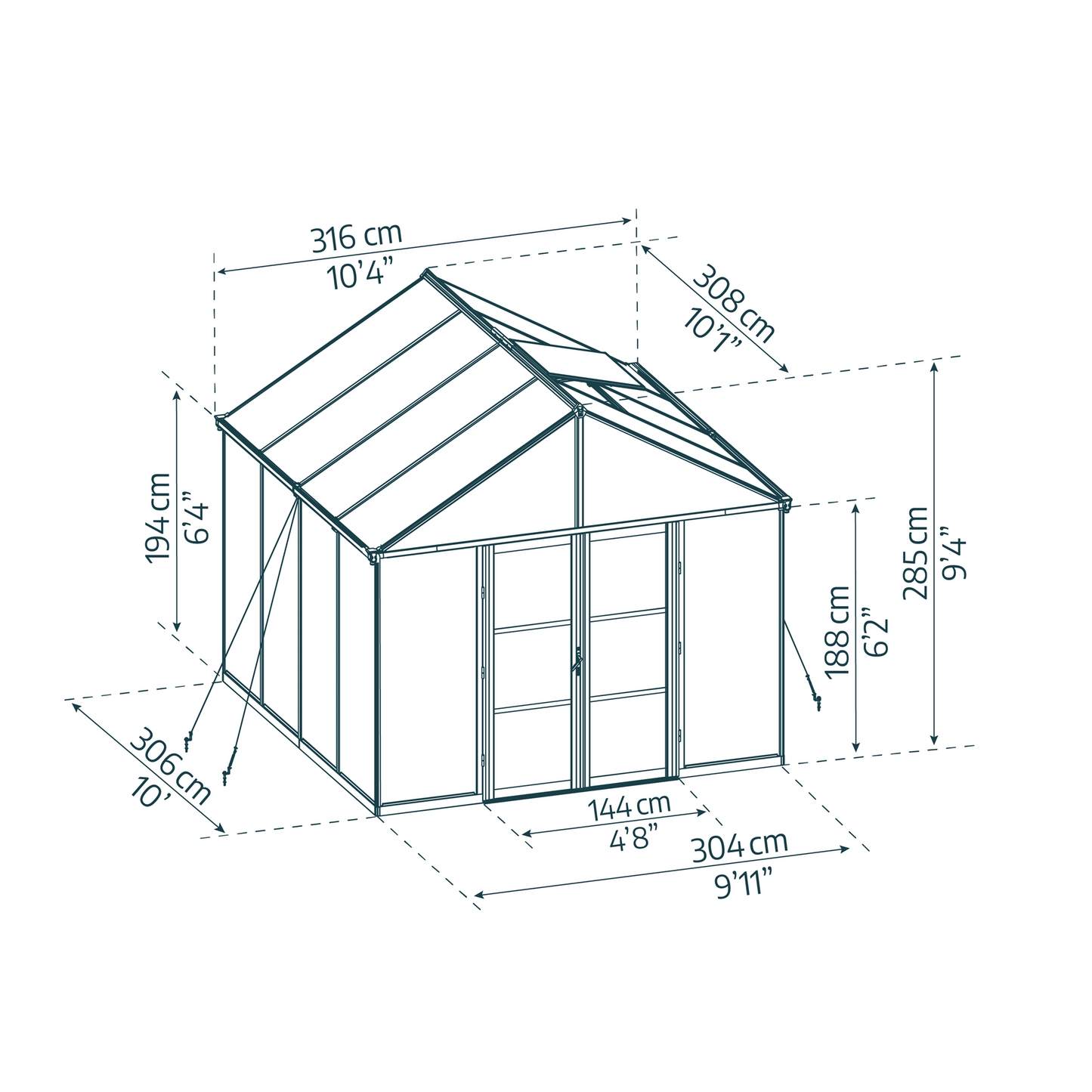 10' x 10' ARIA Greenhouse (3.2m x 3.1m) - mazeproducts