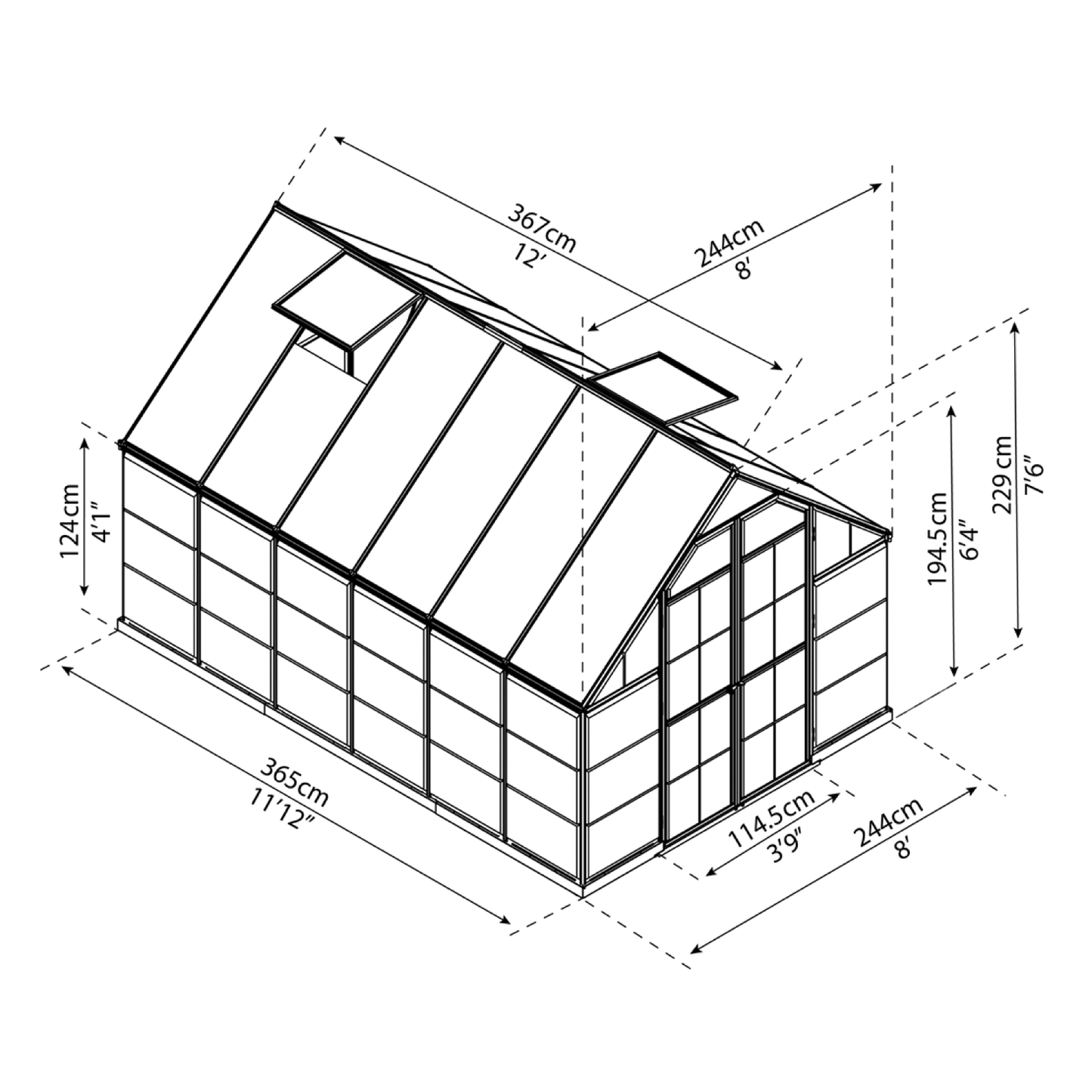 8' x 12' Balance Greenhouse - Grey Frame (2.5m x 3.7m) - mazeproducts