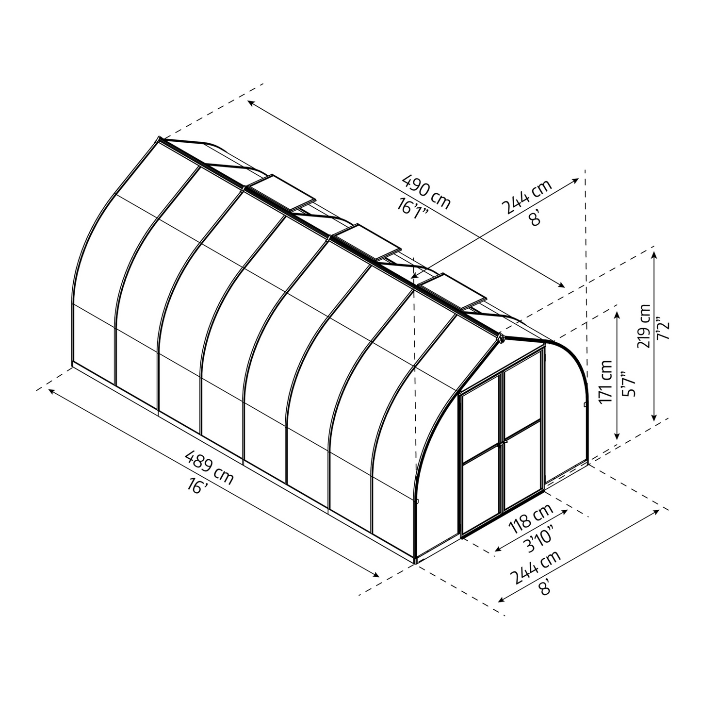 BELLA 8' x 16' Greenhouse (2.5m x 4.9m) - mazeproducts