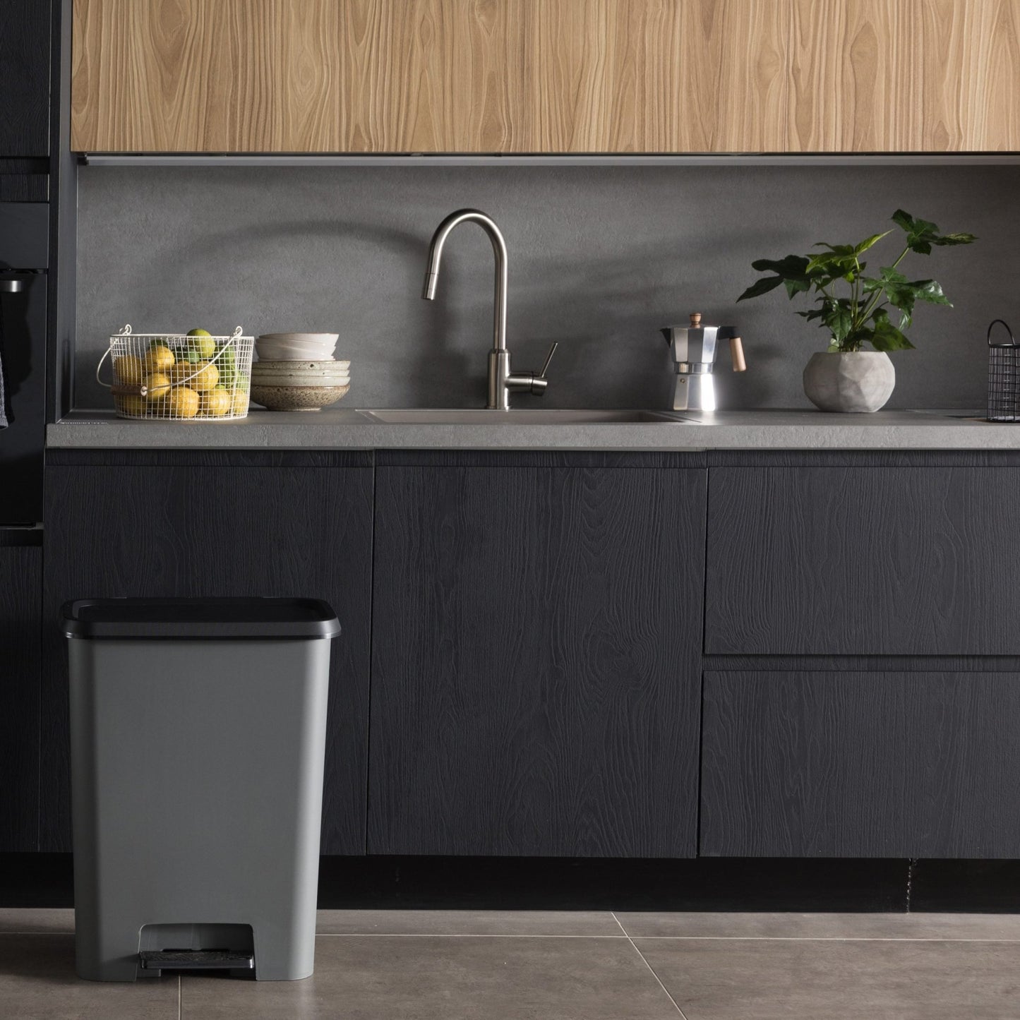 CURVER Compattia Duo Pedal Bin - 2 x 23L - Grey - mazeproducts