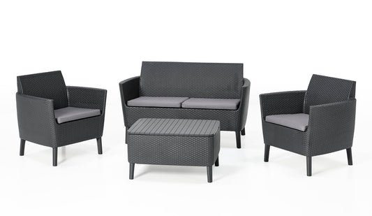 Keter Salemo Lounge Set With Storage Table - GRAPHITE - mazeproducts