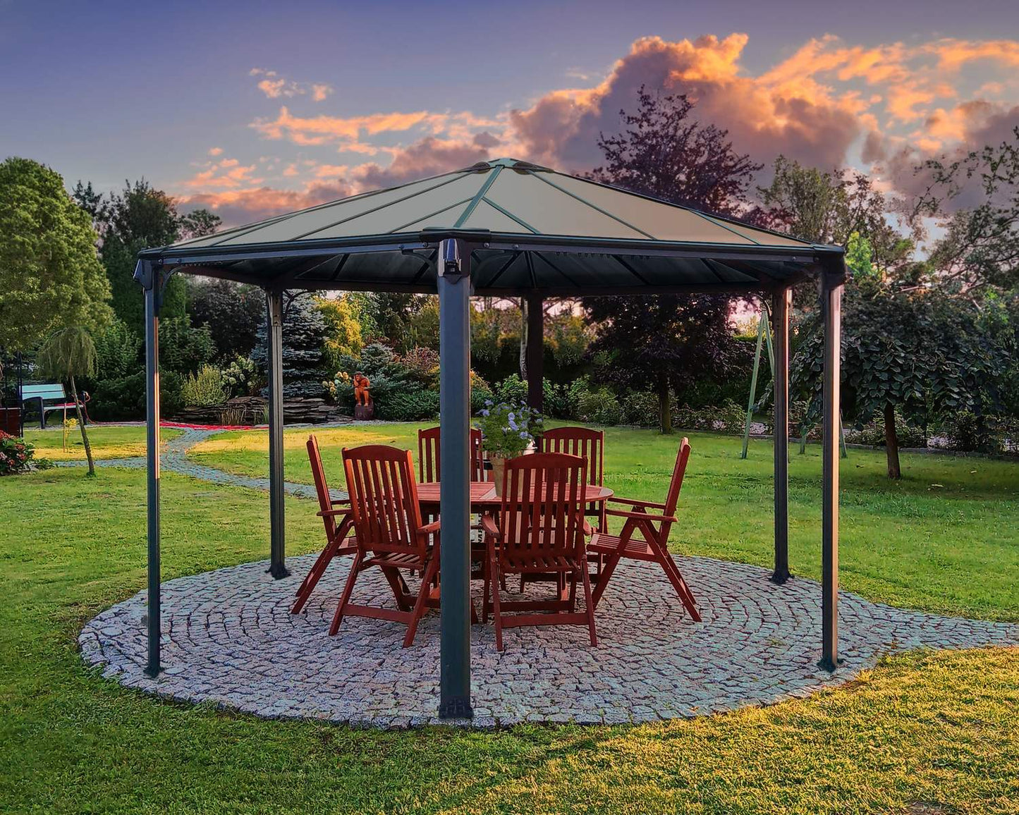 Monaco Hexagon Gazebo 3.9m x 4.5m - Grey Frame With Bronze Roof