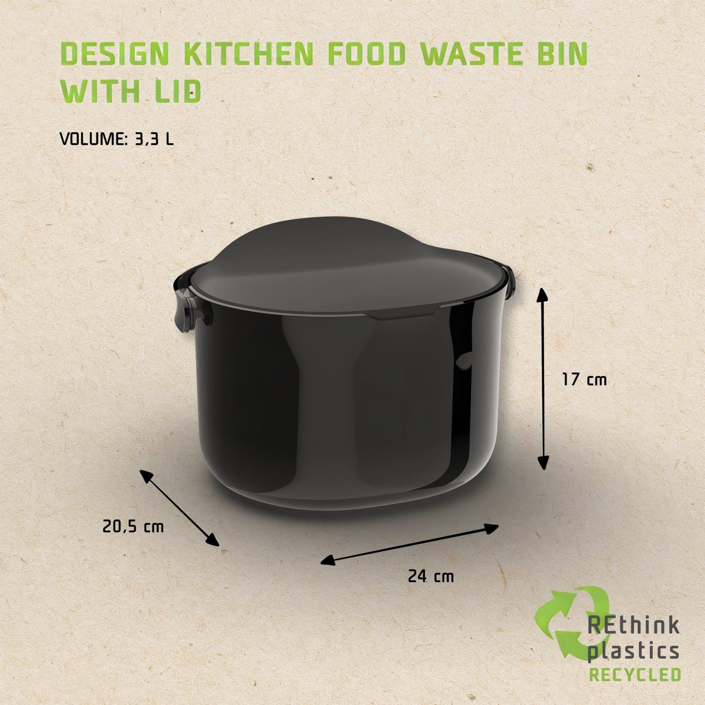 Skaza 3.3L Organko Compost Caddy - Black - mazeproducts