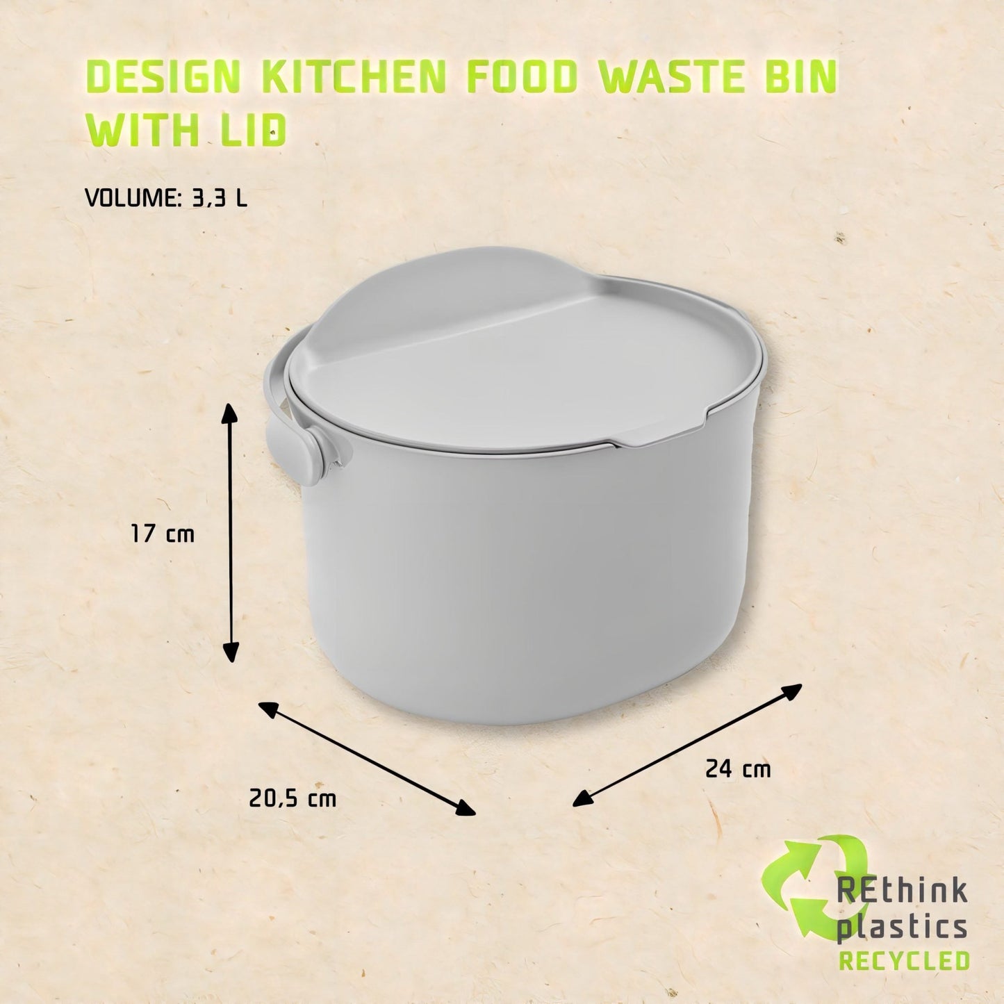 Skaza 3.3L Organko Compost Caddy - Pack of 2 - Grey - mazeproducts