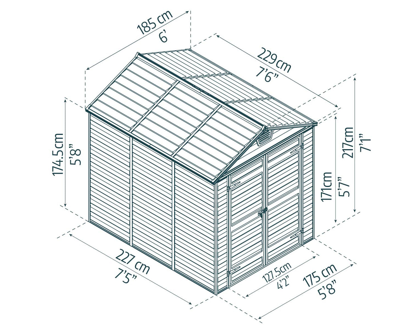 Skylight Garden Shed 1.9m x 2.3m - Midnight Grey