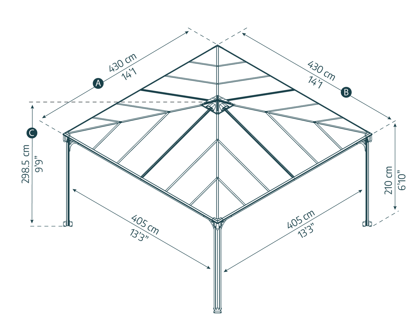 Palermo Gazebo 4.3m x 4.3m - Grey Frame With Grey Roof