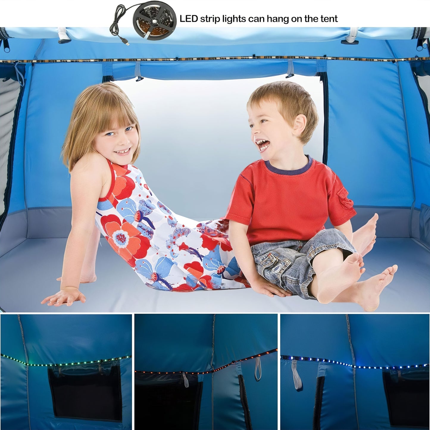 Pop up Play / Sensory Tent with Light Strip - Blue - mazeproducts