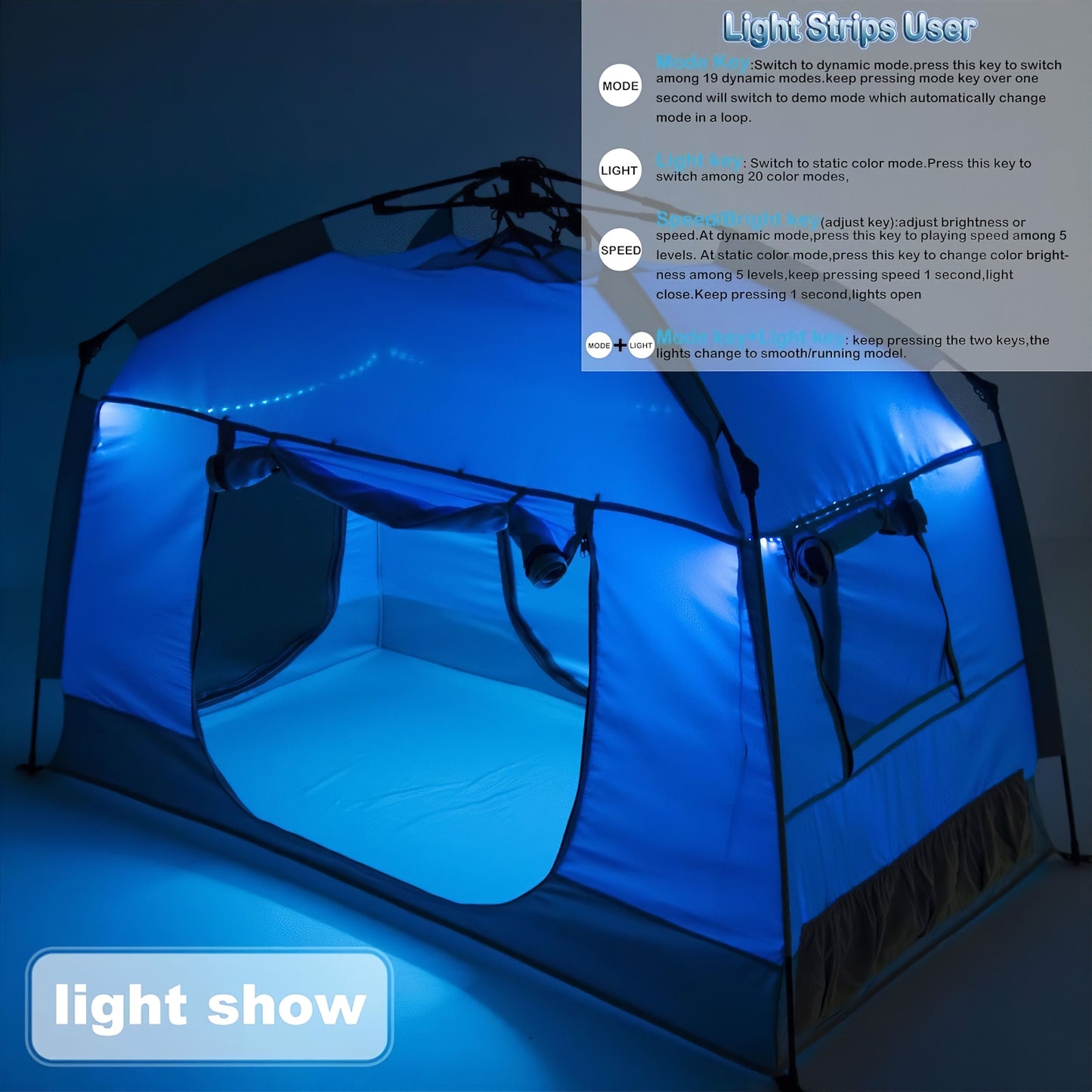 Pop up Play / Sensory Tent with Light Strip - Blue - mazeproducts