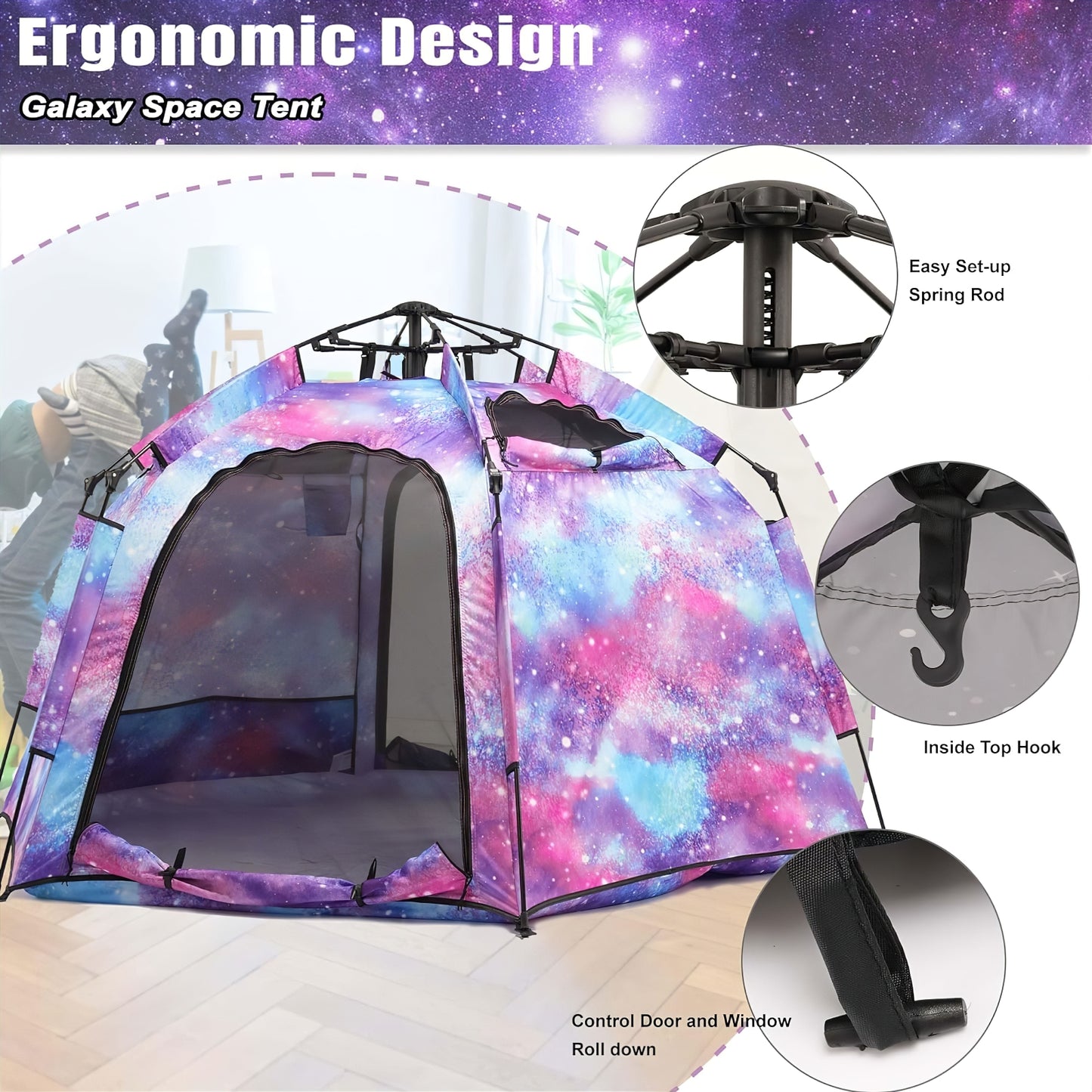 Pop up Play / Sensory Tent with Light Strip - Hex Large - mazeproducts