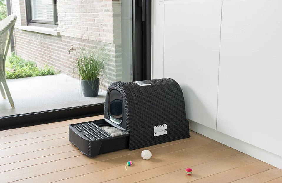 Curver Rattan Style Cat Litter Box - Graphite - mazeproducts