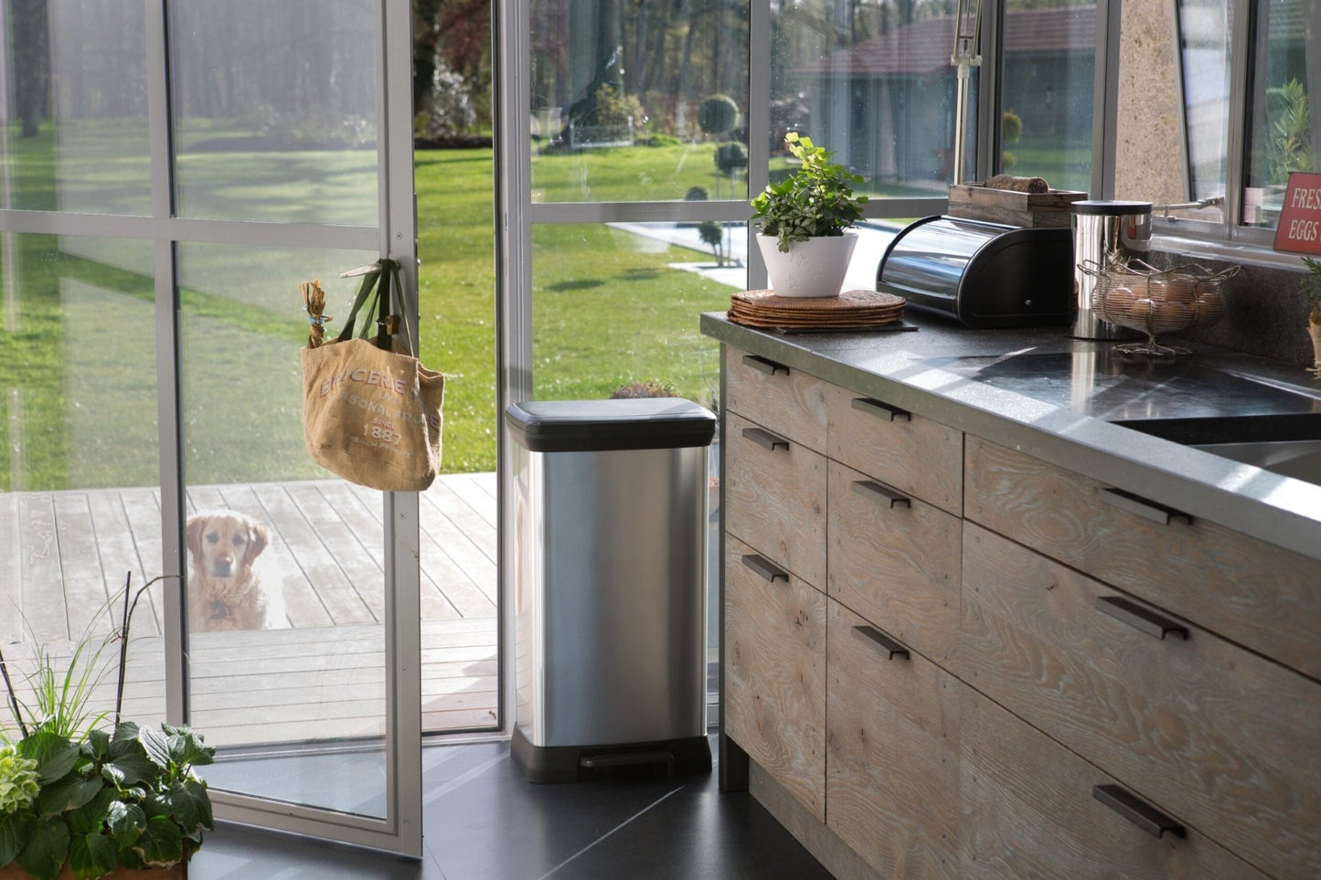 Curver Deco Pedal Bin - 50L - Steel Look - mazeproducts