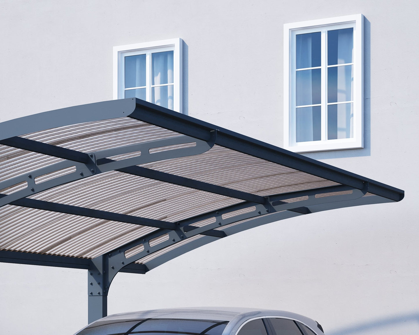 Arizona Carport Single 2.9m x 5m - Grey Frame With Grey Corrugated Roof - mazeproducts