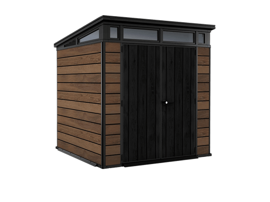 PRE ORDER: OCT. - Keter Signature Pent 7x7 Shed - Walnut Look (2.2 x 2.2m) - mazeproducts