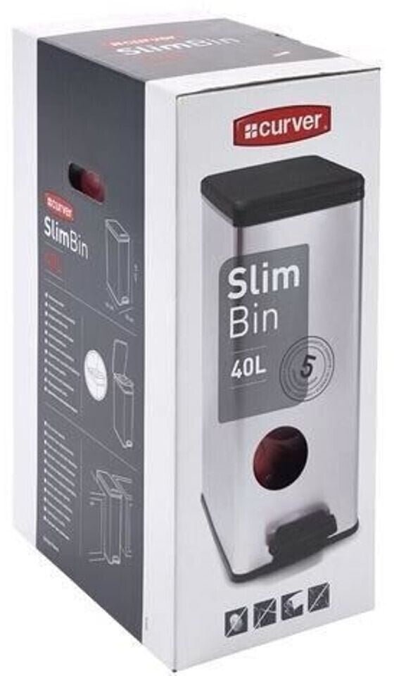 Curver Deco Slim Pedal Bin – 40L – Silver - mazeproducts