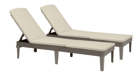 Keter Jaipur Outdoor Sun Lounger with Cushion - Cappuccino - 2 Pack - mazeproducts
