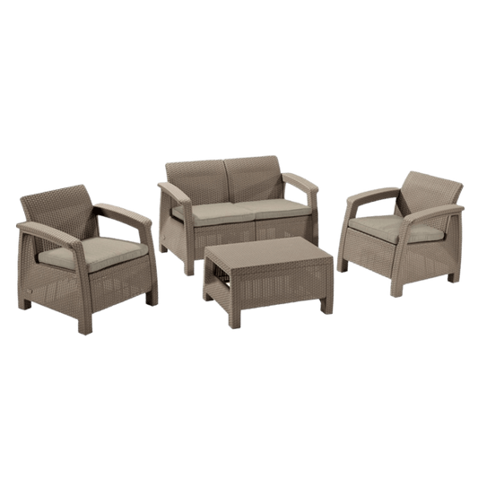 Keter Corfu 4 Seater Lounge Set - Cappuccino - mazeproducts