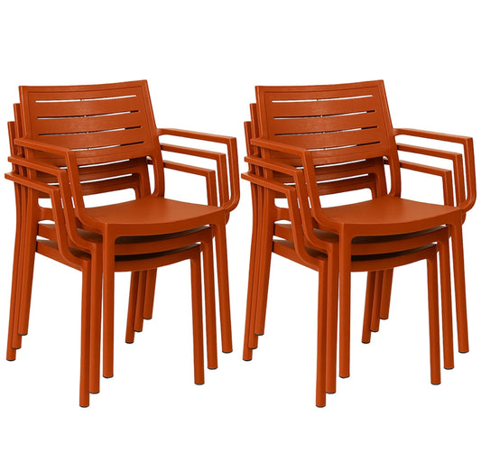 PRE ORDER: SEP. - Keter Metaline Metal Look Dining Chair: Terracotta - 6 Pack - mazeproducts