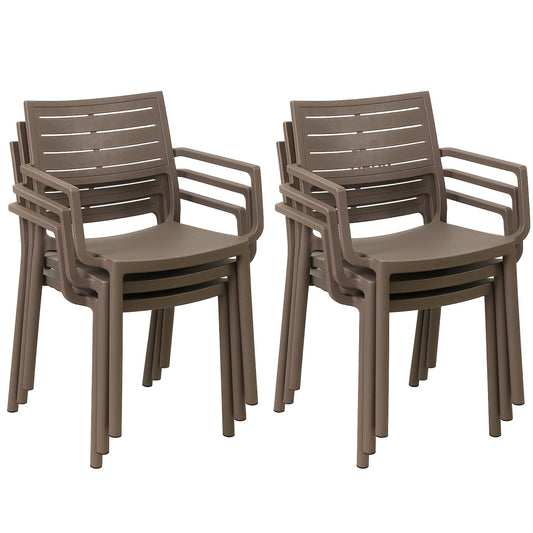 PRE ORDER: SEP. - Keter Metaline Metal Look Dining Chair: Cappuccino - 6 Pack - mazeproducts