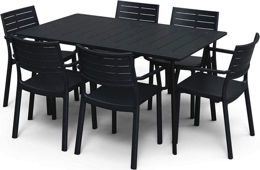Keter Metaline Metal Look Dining Set: Black - mazeproducts