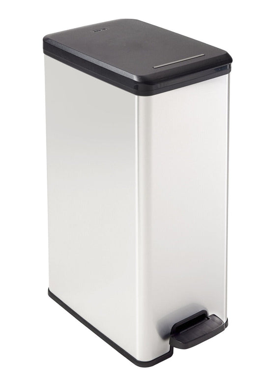 Curver Deco Slim Pedal Bin – 40L – Silver - mazeproducts