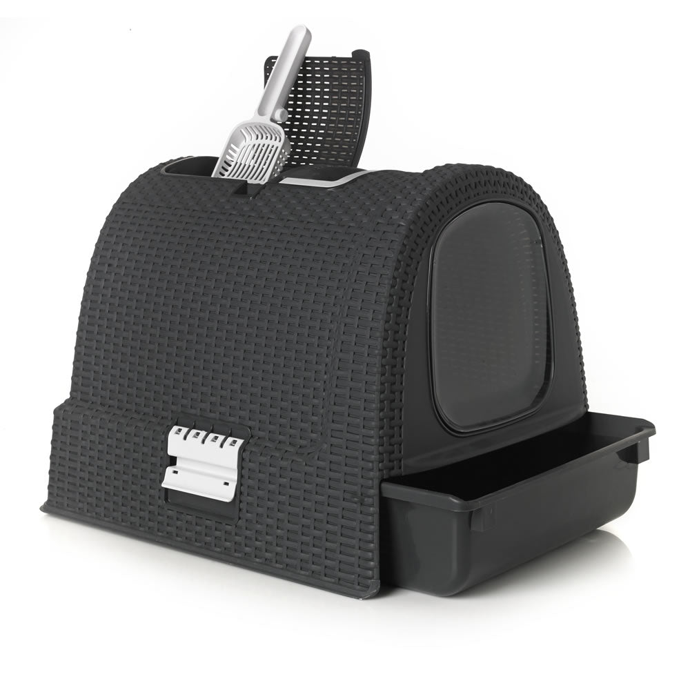 Curver Rattan Style Cat Litter Box - Graphite