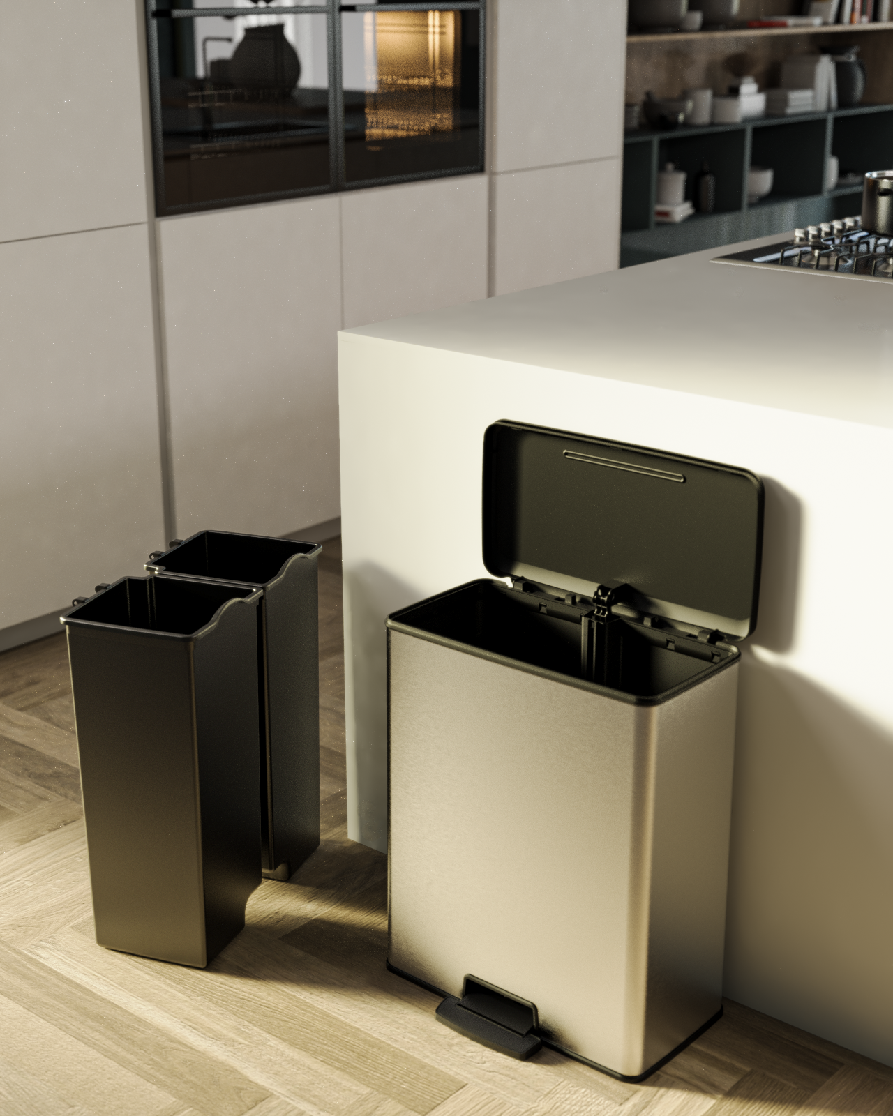 Curver Deco Duo Bin – 2 X 26L – Steel Look