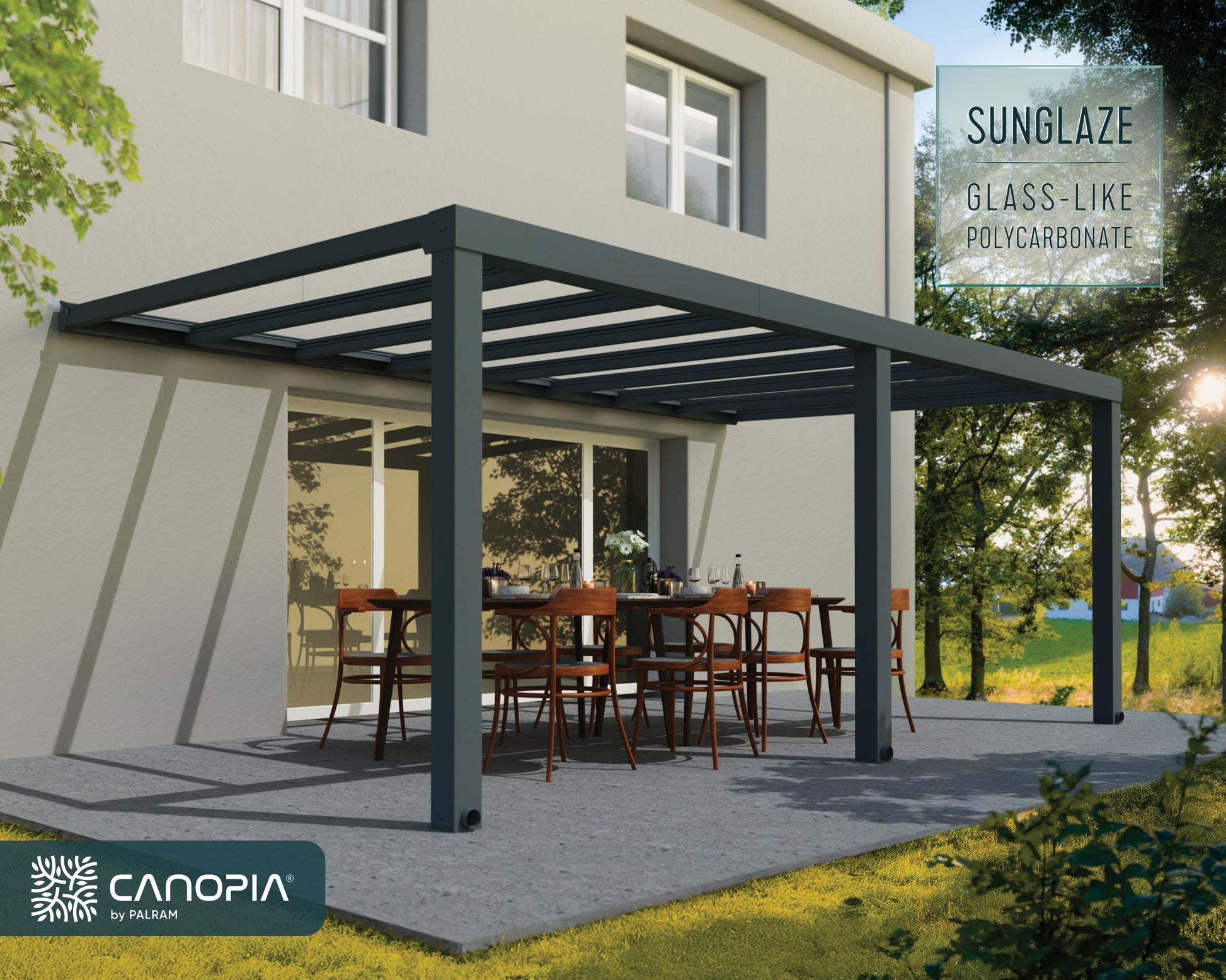 Stockholm Patio Cover 5.9m x 3.4m - Grey Frame With Clear Roof