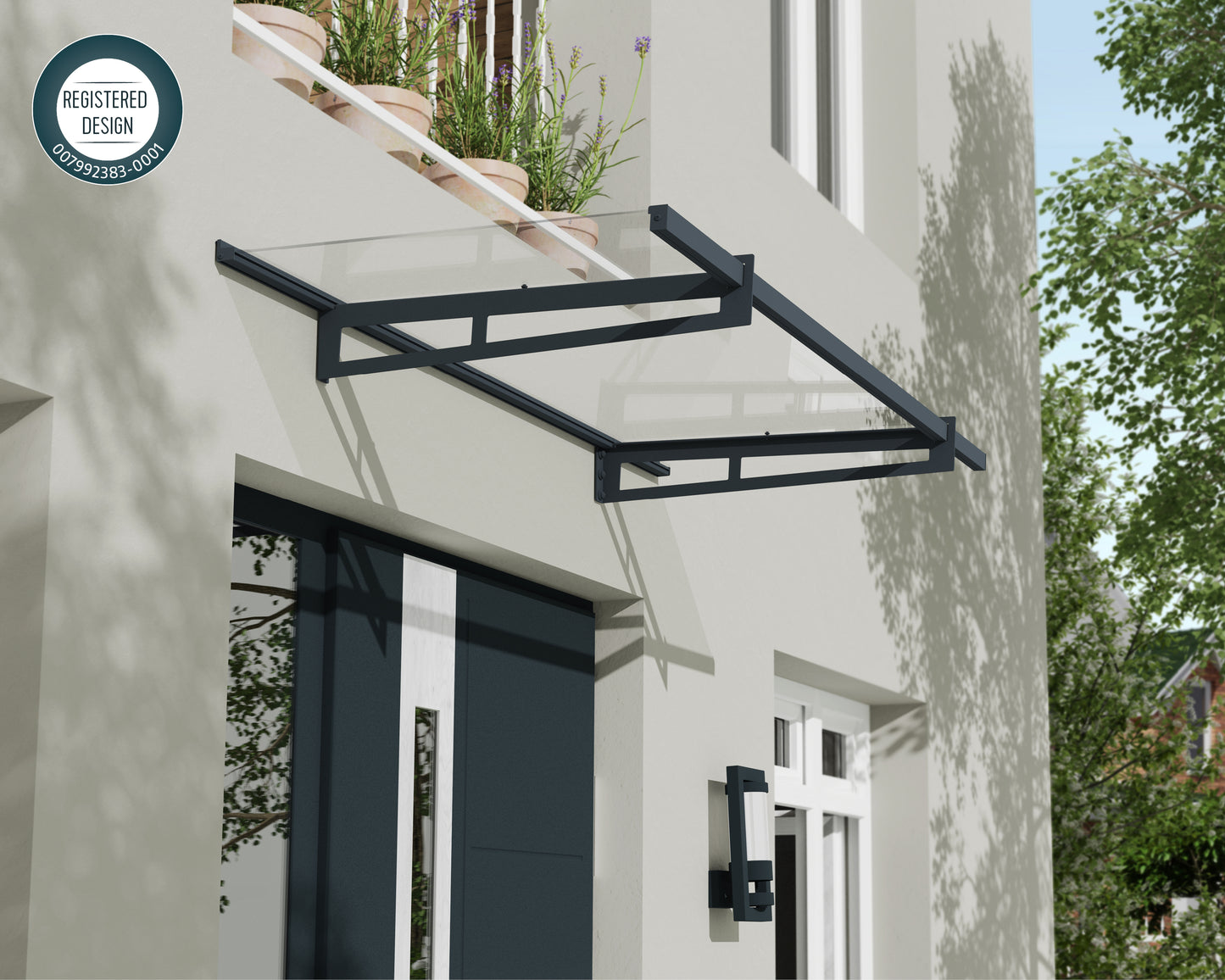 Bremen Door Awning 2.1m x 0.9m - Grey Frame With Clear Panel