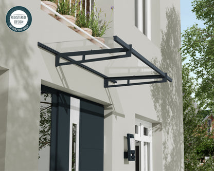 Bremen Door Awning 2.1m x 0.9m - Grey Frame With Clear Panel