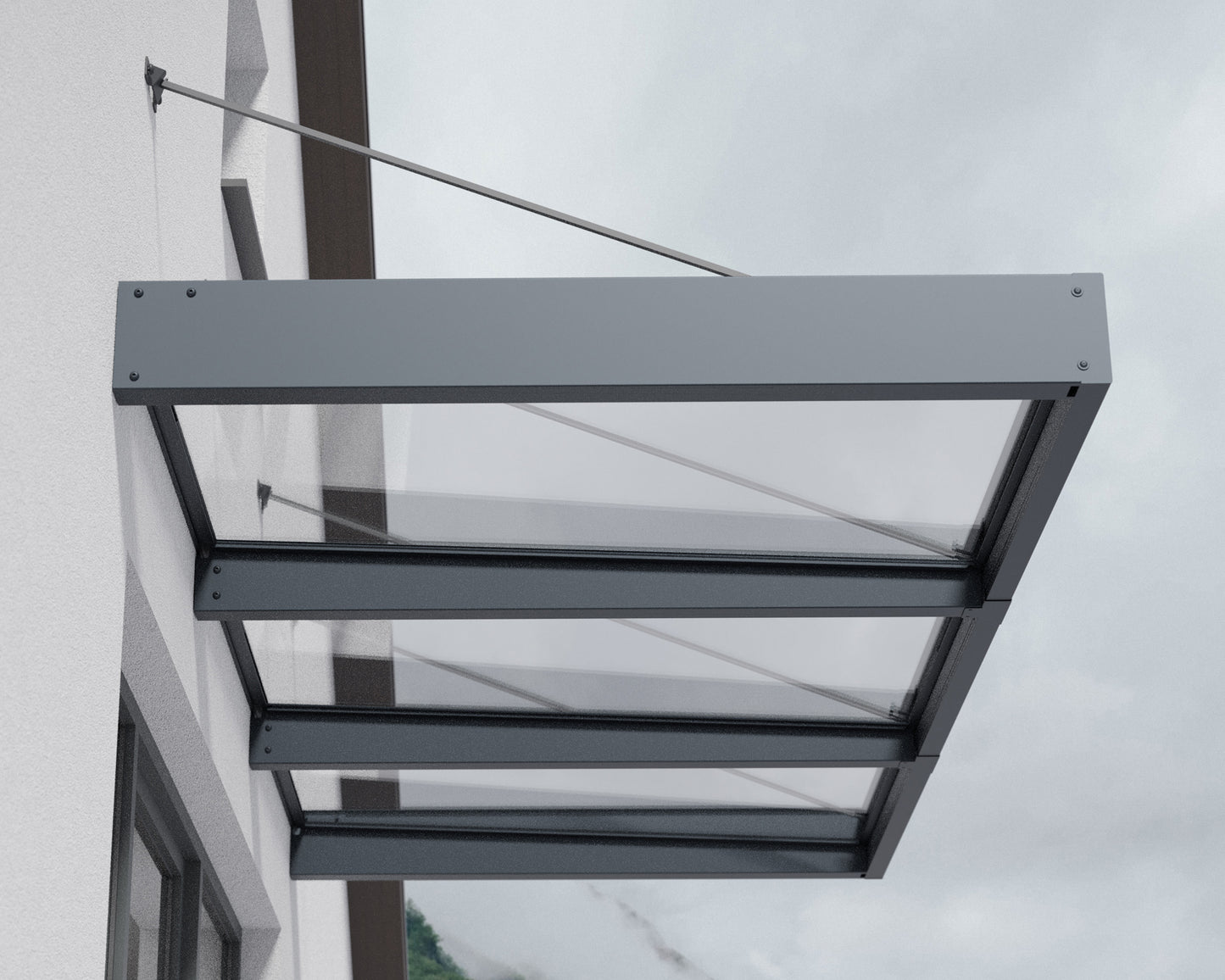 Sophia XL Door Awning 2.9m x 1.4m - Grey Frame with Clear Panel