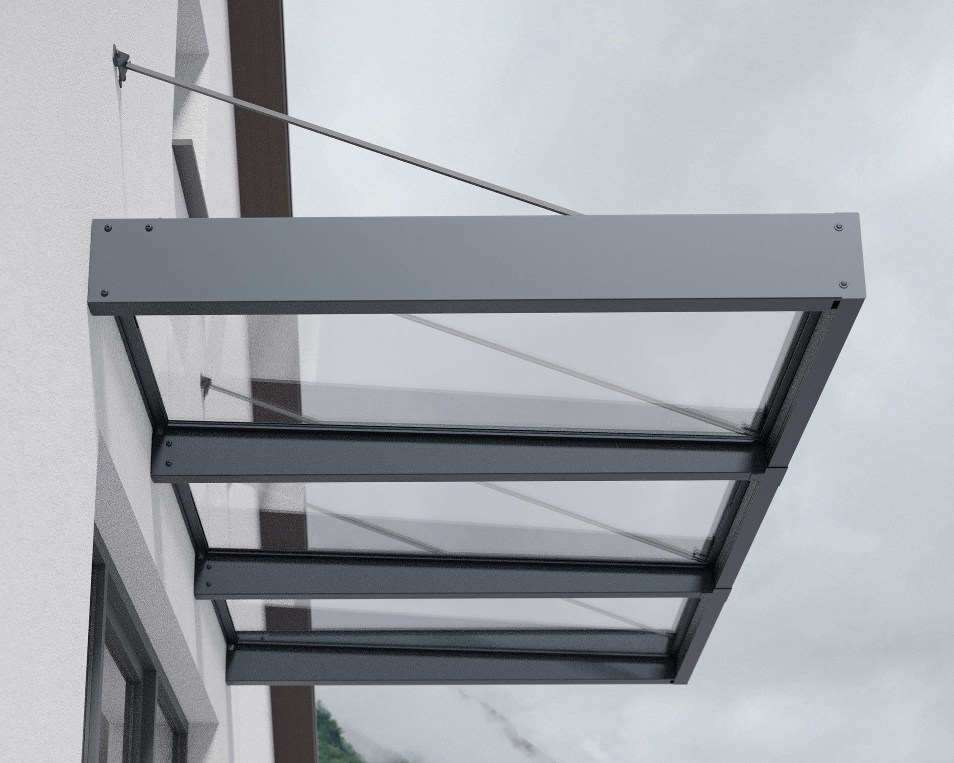 Sophia XL Door Awning 2.9m x 1.4m - Grey Frame with Clear Panel