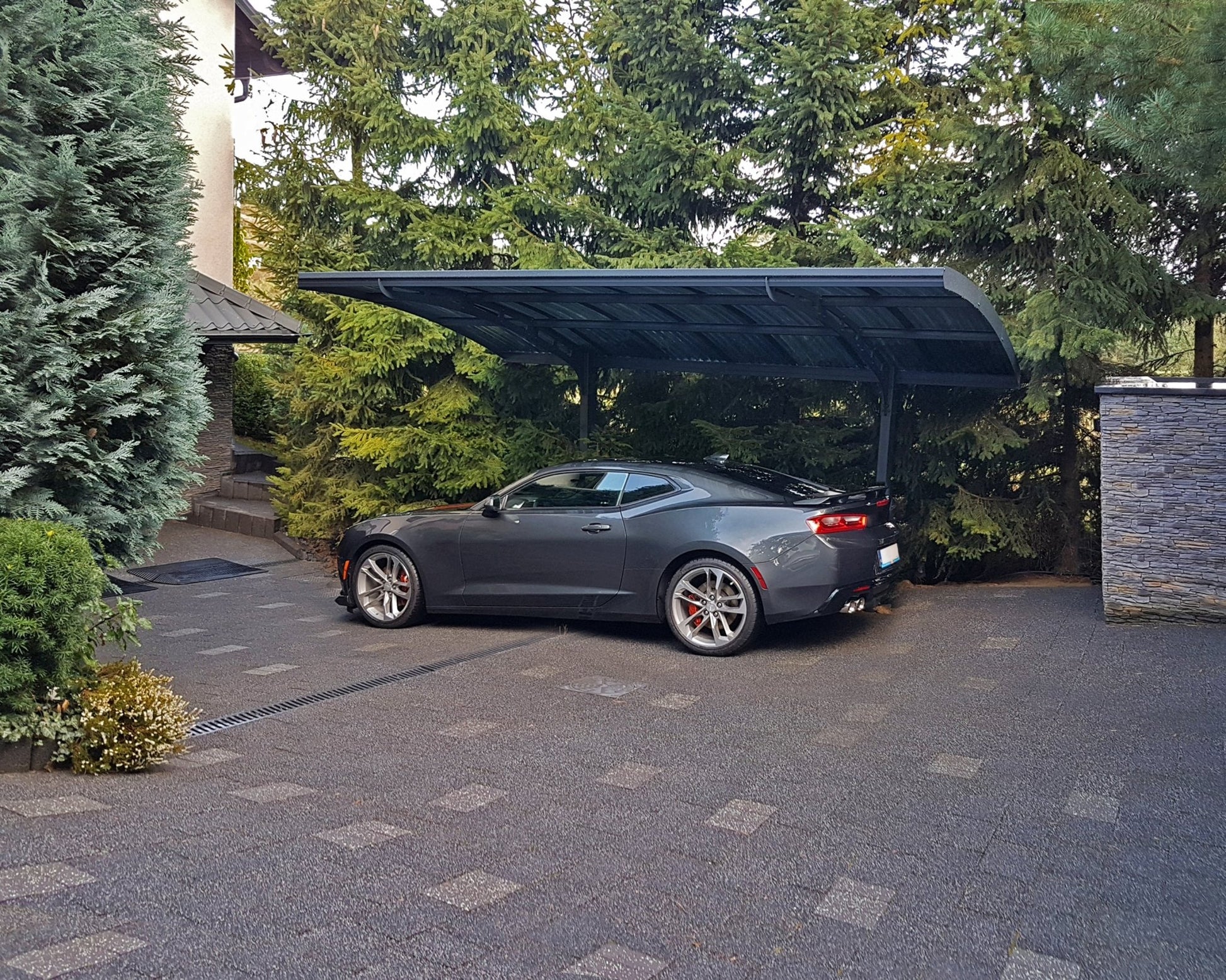 Arizona Carport Single 2.9m x 5m - Grey Frame With Grey Corrugated Roof - mazeproducts